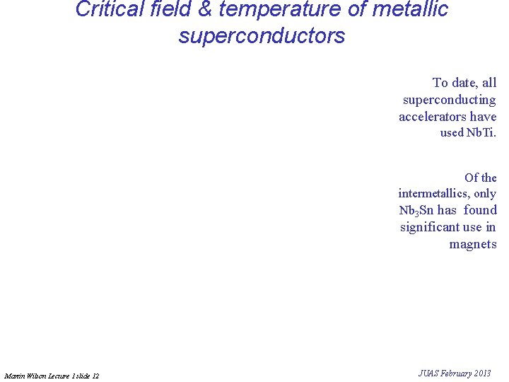 Critical field & temperature of metallic superconductors To date, all superconducting accelerators have used