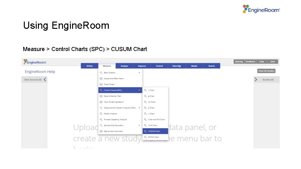 Using Engine. Room Measure > Control Charts (SPC) > CUSUM Chart 