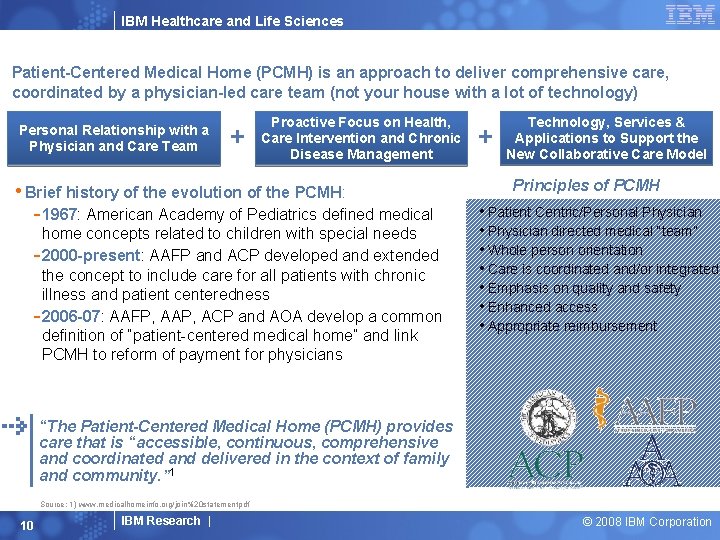 IBM Healthcare and Life Sciences Patient-Centered Medical Home (PCMH) is an approach to deliver