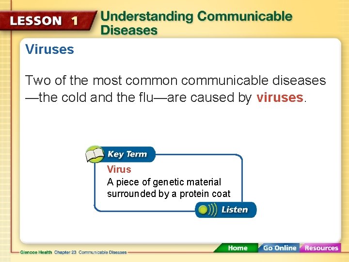 Viruses Two of the most common communicable diseases —the cold and the flu—are caused