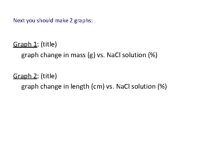 Next you should make 2 graphs: Graph 1: (title) graph change in mass (g)