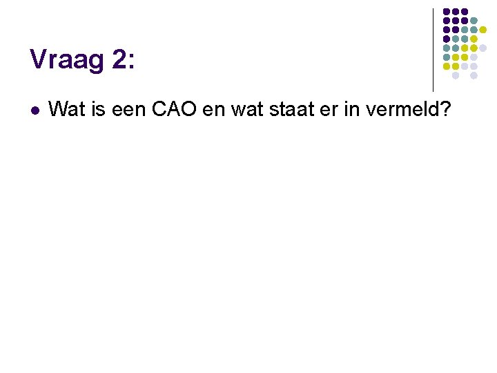 Vraag 2: l Wat is een CAO en wat staat er in vermeld? 