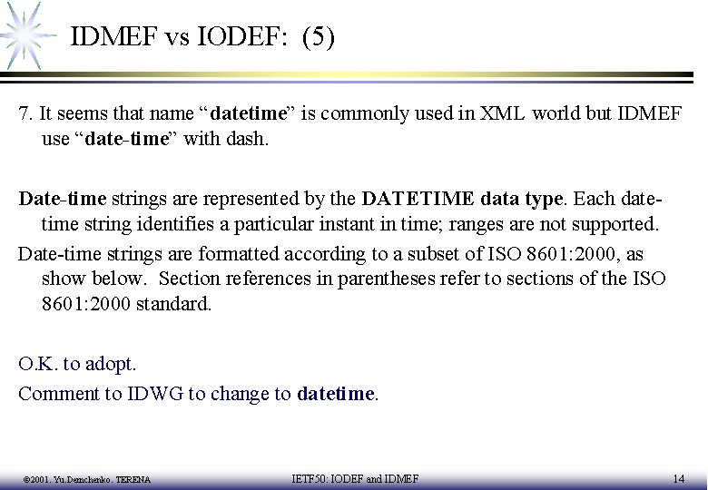 IDMEF vs IODEF: (5) 7. It seems that name “datetime” is commonly used in