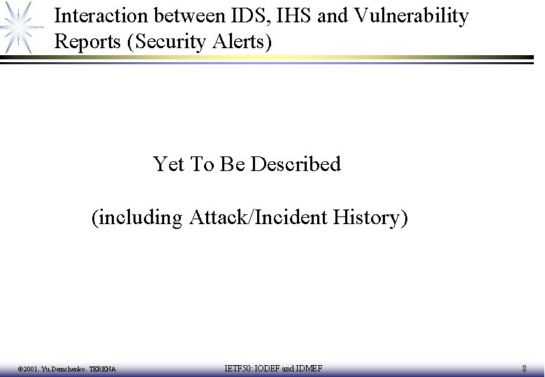 Interaction between IDS, IHS and Vulnerability Reports (Security Alerts) Yet To Be Described (including
