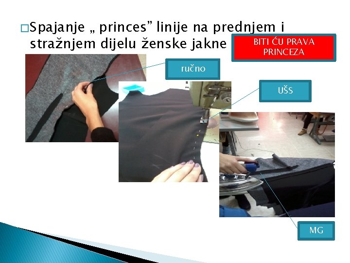 � Spajanje „ princes” linije na prednjem i BITI ĆU PRAVA stražnjem dijelu ženske