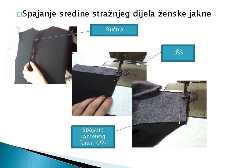 � Spajanje sredine stražnjeg dijela ženske jakne Ručno UŠS Spajane ramenog šava, UŠS 