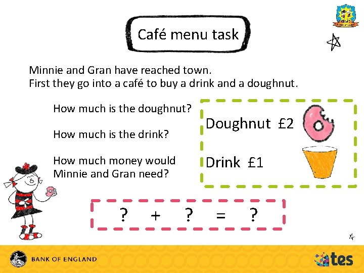 Café menu task Minnie and Gran have reached town. First they go into a