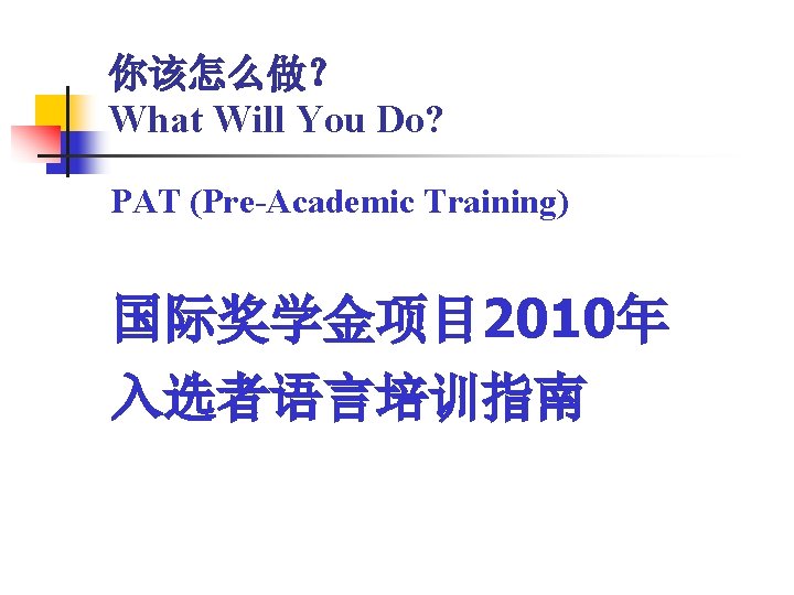 你该怎么做？ What Will You Do? PAT (Pre-Academic Training) 国际奖学金项目 2010年 入选者语言培训指南 