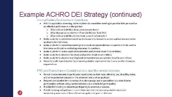 Example ACHRO DEI Strategy (continued) 