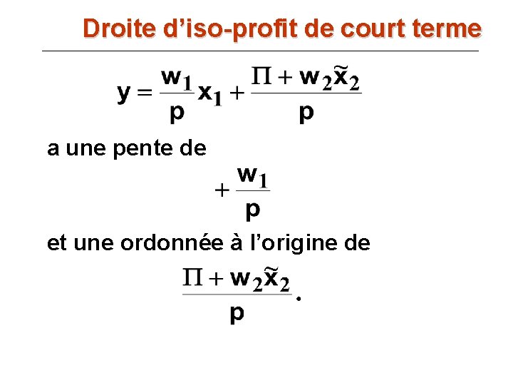 Droite d’iso-profit de court terme a une pente de et une ordonnée à l’origine