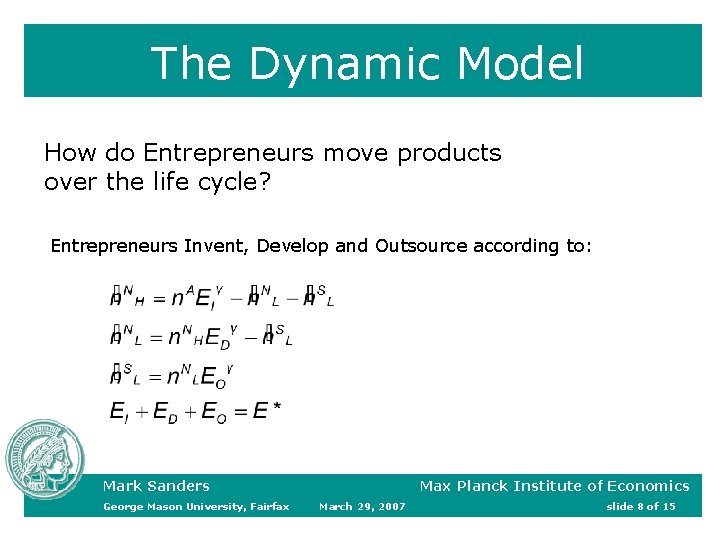 The Dynamic Model How do Entrepreneurs move products over the life cycle? Entrepreneurs Invent, The Dynamic Model How do Entrepreneurs move products over the life cycle? Entrepreneurs Invent,