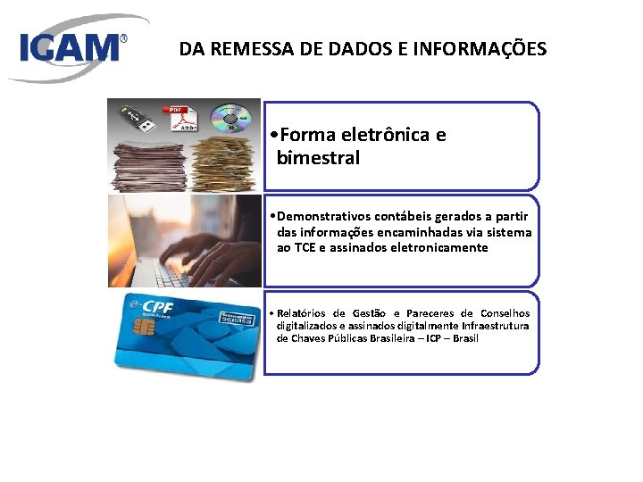 DA REMESSA DE DADOS E INFORMAÇÕES • Forma eletrônica e bimestral • Demonstrativos contábeis