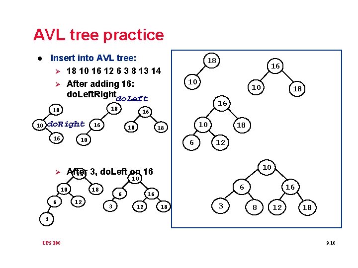 AVL tree practice Insert into AVL tree: Ø 18 10 16 12 6 3