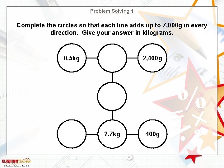 Problem Solving 1 Complete the circles so that each line adds up to 7,