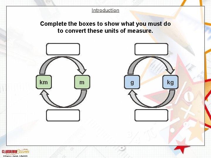 Introduction Complete the boxes to show what you must do to convert these units