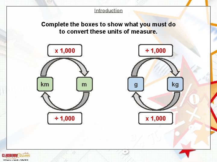 Introduction Complete the boxes to show what you must do to convert these units