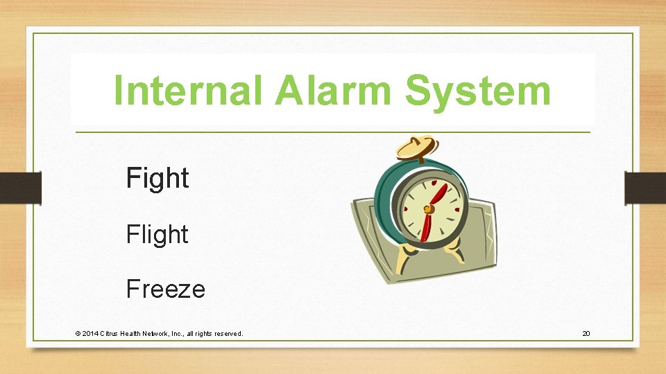 Internal Alarm System Fight Flight Freeze © 2014 Citrus Health Network, Inc. , all