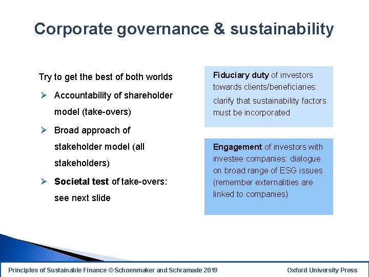 Corporate governance & sustainability Try to get the best of both worlds Ø Accountability