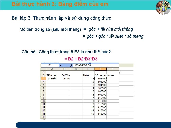 Bài thực hành 3: Bảng điểm của em Bài tập 3: Thực hành lập