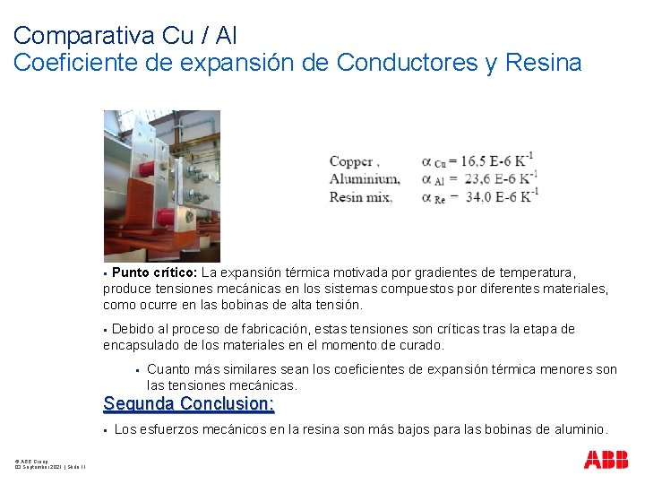 Comparativa Cu / Al Coeficiente de expansión de Conductores y Resina Punto crítico: La