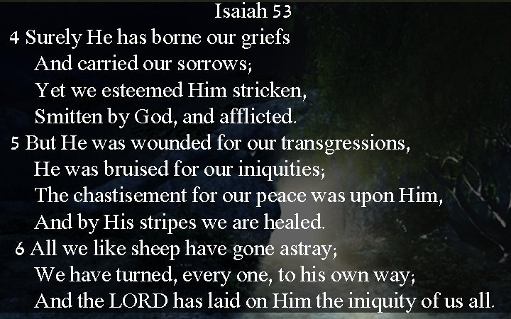 Isaiah 53 4 Surely He has borne our griefs And carried our sorrows; Yet