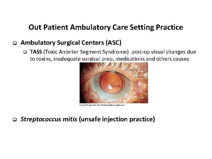 Out Patient Ambulatory Care Setting Practice q Ambulatory Surgical Centers (ASC) q q TASS