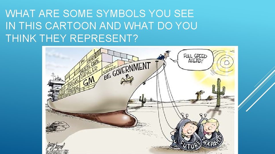WHAT ARE SOME SYMBOLS YOU SEE IN THIS CARTOON AND WHAT DO YOU THINK
