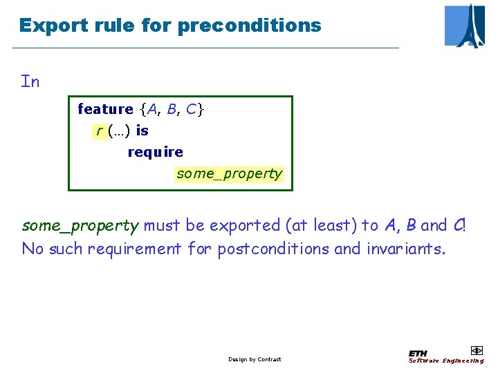 Export rule for preconditions In feature {A, B, C} r (…) is require some_property