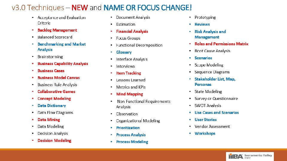 v 3. 0 Techniques – NEW and NAME OR FOCUS CHANGE! 