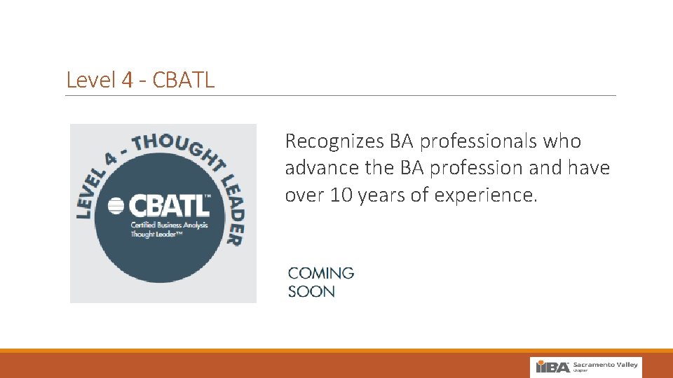 Level 4 - CBATL Recognizes BA professionals who advance the BA profession and have