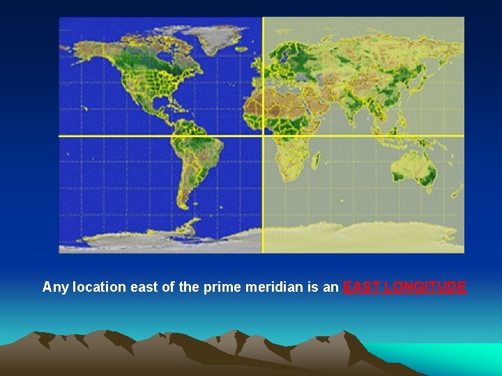 Any location east of the prime meridian is an EAST LONGITUDE 