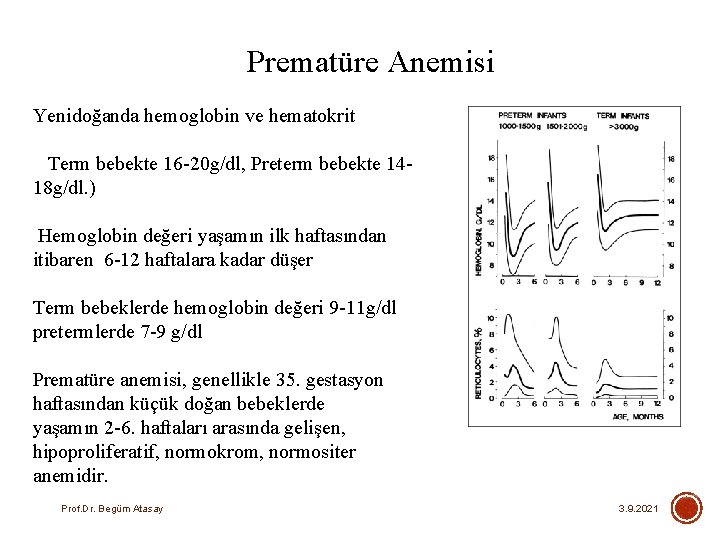 Prematüre Anemisi Yenidoğanda hemoglobin ve hematokrit Term bebekte 16 -20 g/dl, Preterm bebekte 1418