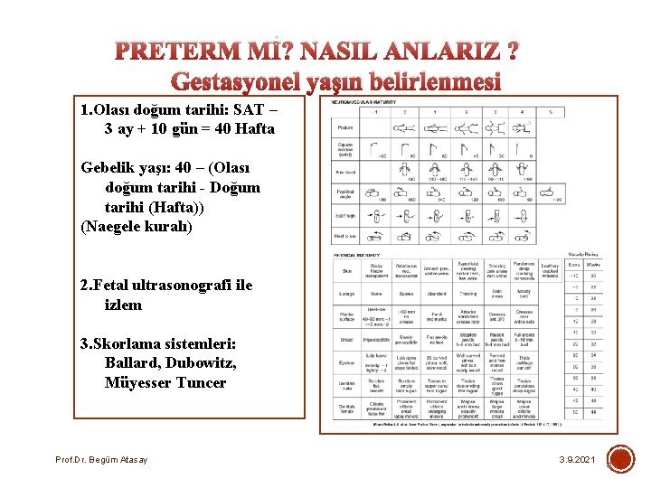 PRETERM Mİ? NASIL ANLARIZ ? Gestasyonel yaşın belirlenmesi 1. Olası doğum tarihi: SAT –