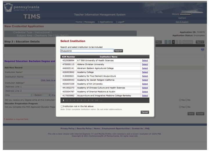 Certification Application 