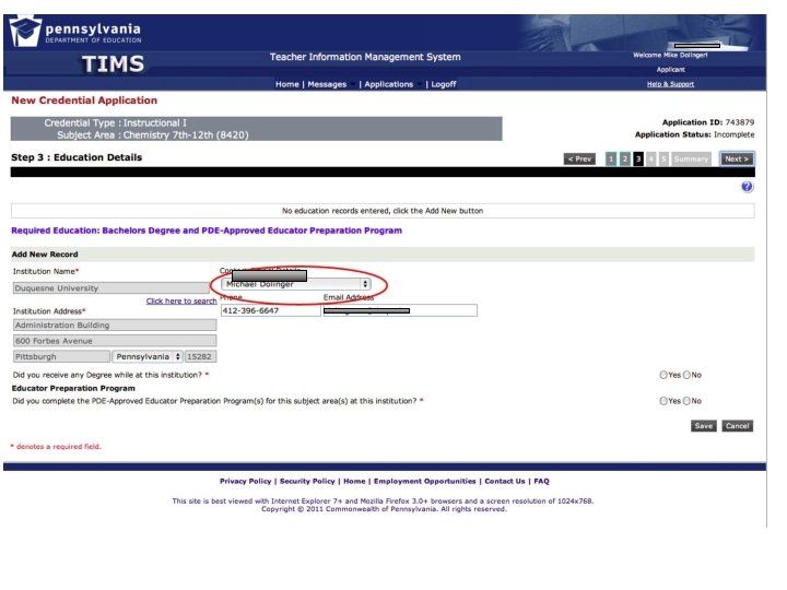 Certification Application 