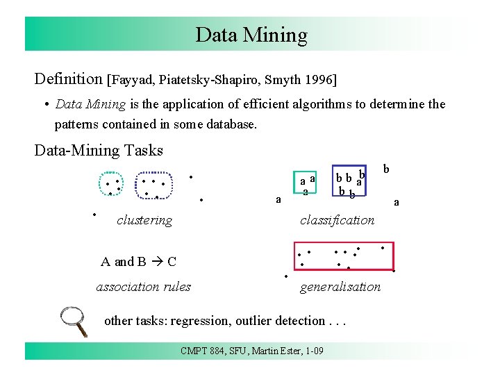 Data Mining Definition [Fayyad, Piatetsky-Shapiro, Smyth 1996] • Data Mining is the application of