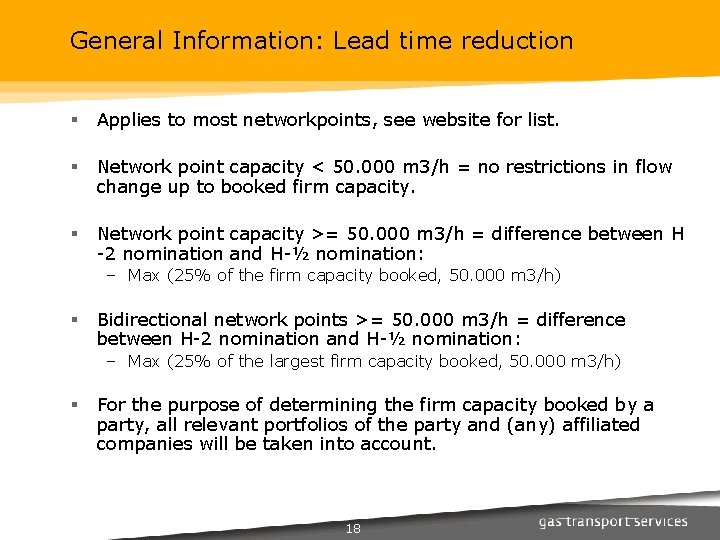 General Information: Lead time reduction § Applies to most networkpoints, see website for list.