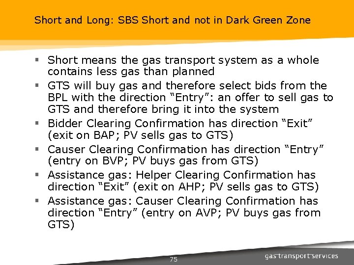 Short and Long: SBS Short and not in Dark Green Zone § Short means