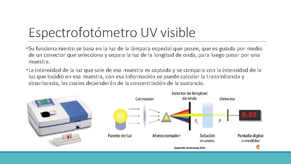 Espectrofotómetro UV visible • Su funcionamiento se basa en la luz de la lámpara