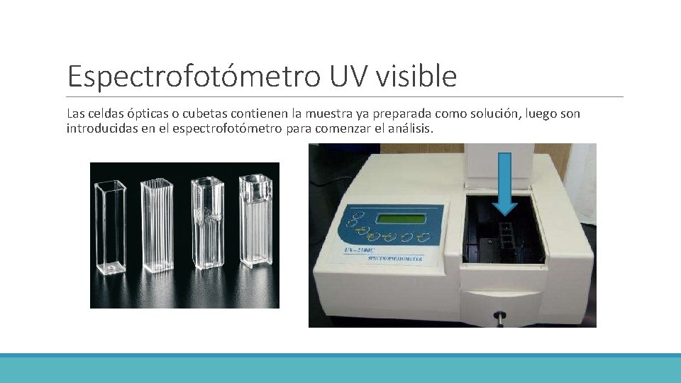 Espectrofotómetro UV visible Las celdas ópticas o cubetas contienen la muestra ya preparada como