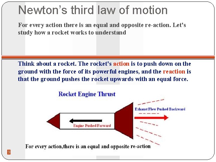 Newton’s third law of motion For every action there is an equal and opposite