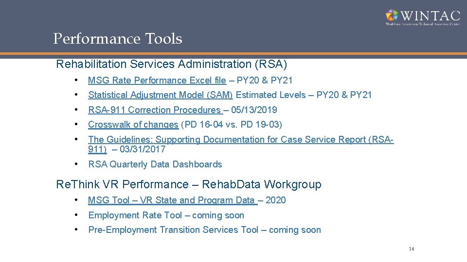 Performance Tools Rehabilitation Services Administration (RSA) • MSG Rate Performance Excel file – PY