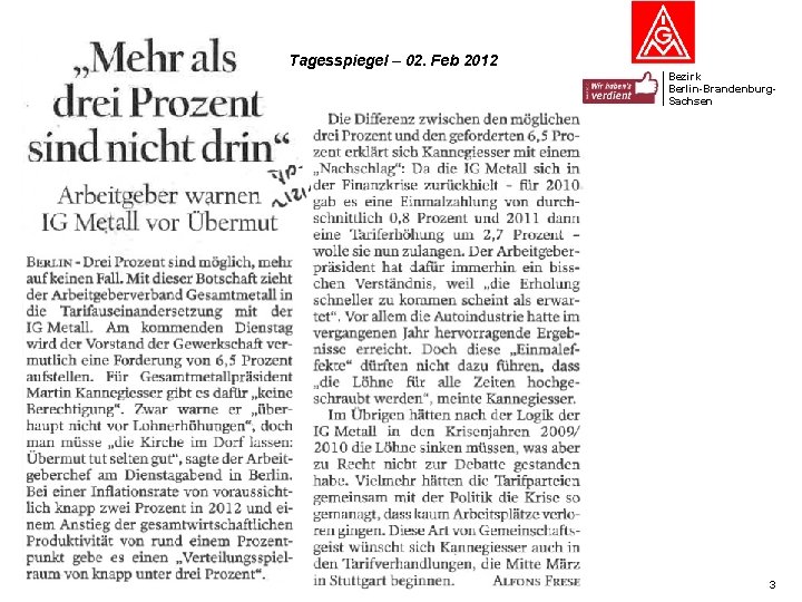 Tagesspiegel – 02. Feb 2012 Bezirk Berlin-Brandenburg. Sachsen 3 