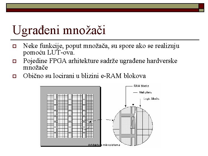 Ugrađeni množači o o o Neke funkcije, poput množača, su spore ako se realizuju