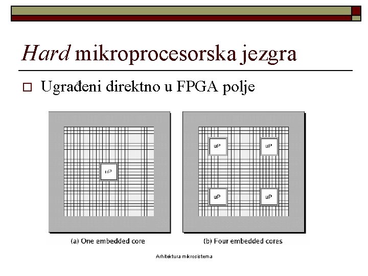 Hard mikroprocesorska jezgra o Ugrađeni direktno u FPGA polje Arhitektura mikrosistema 