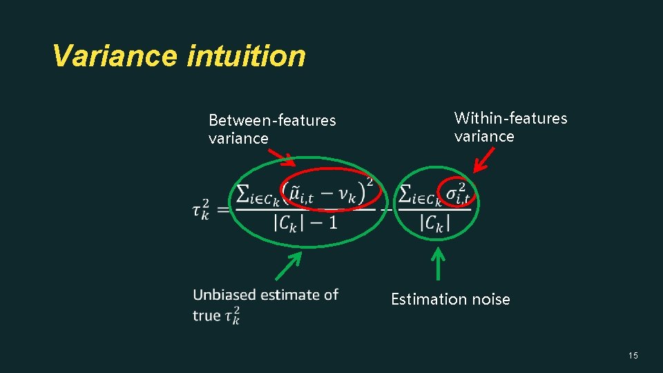 Variance intuition • Between-features variance Within-features variance Estimation noise 15 