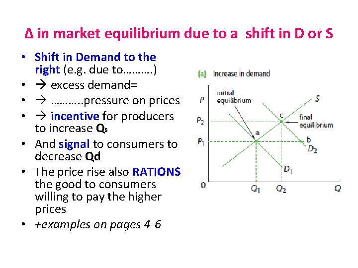 Δ in market equilibrium due to a shift in D or S • Shift