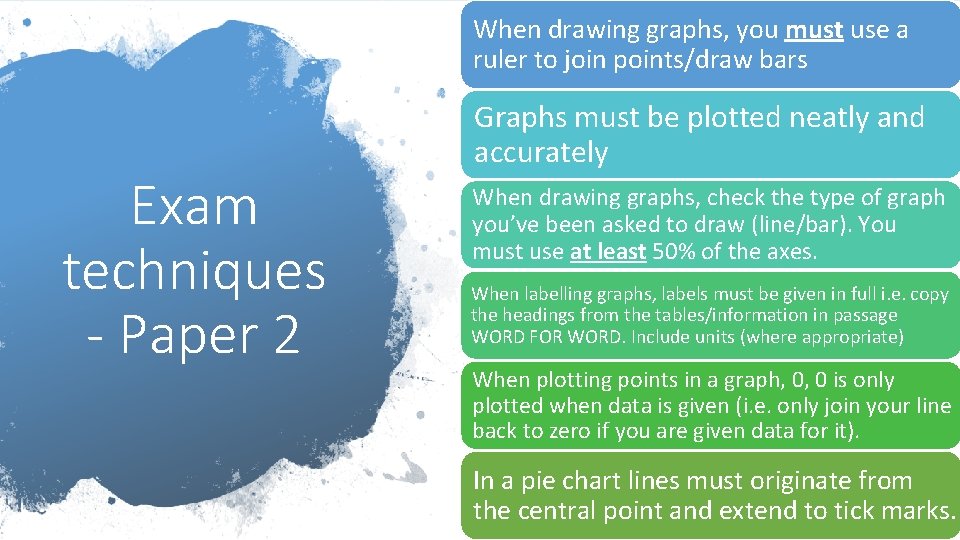 When drawing graphs, you must use a ruler to join points/draw bars Exam techniques
