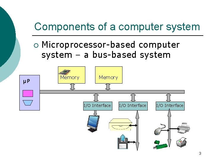 Components of a computer system ¡ μP Microprocessor-based computer system – a bus-based system