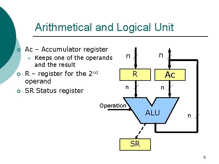 Arithmetical and Logical Unit ¡ Ac – Accumulator register l ¡ ¡ Keeps one